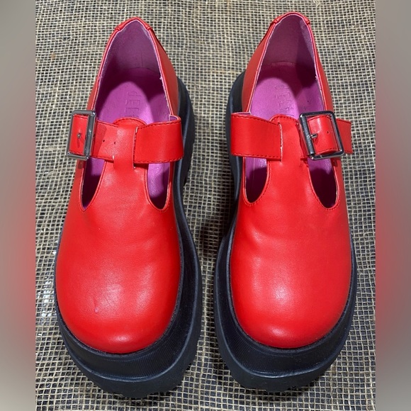 Dolls Kill Delia’s Platform Shoes Size 5M Red Mary Jane Adjustable Buckle - Picture 1 of 10